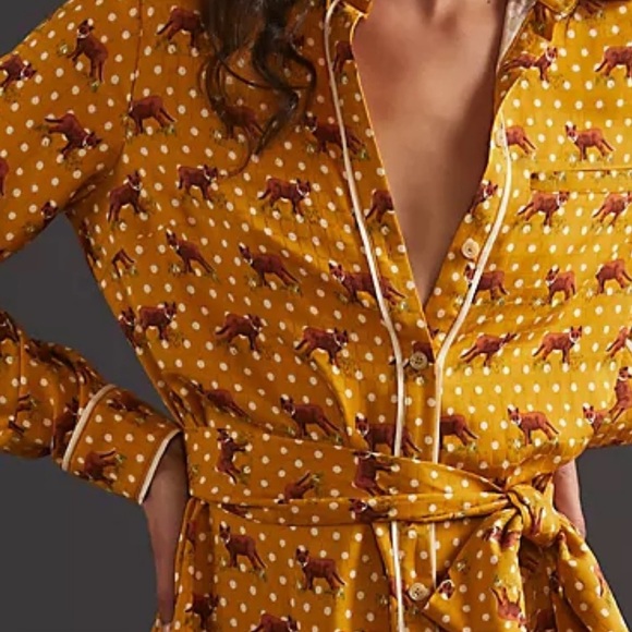 Anthropologie Forest Friends Fox Print Polka dots Mini Dress size US 4 with belt - Picture 9 of 16